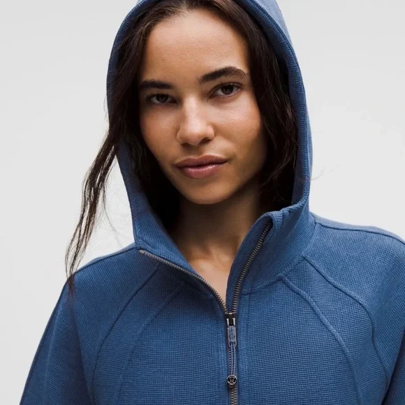 NWT Lululemon Scuba Oversized Full-Zip Hoodie Waffle Knit-Heather Twilled Bl M/L - Picture 3 of 9